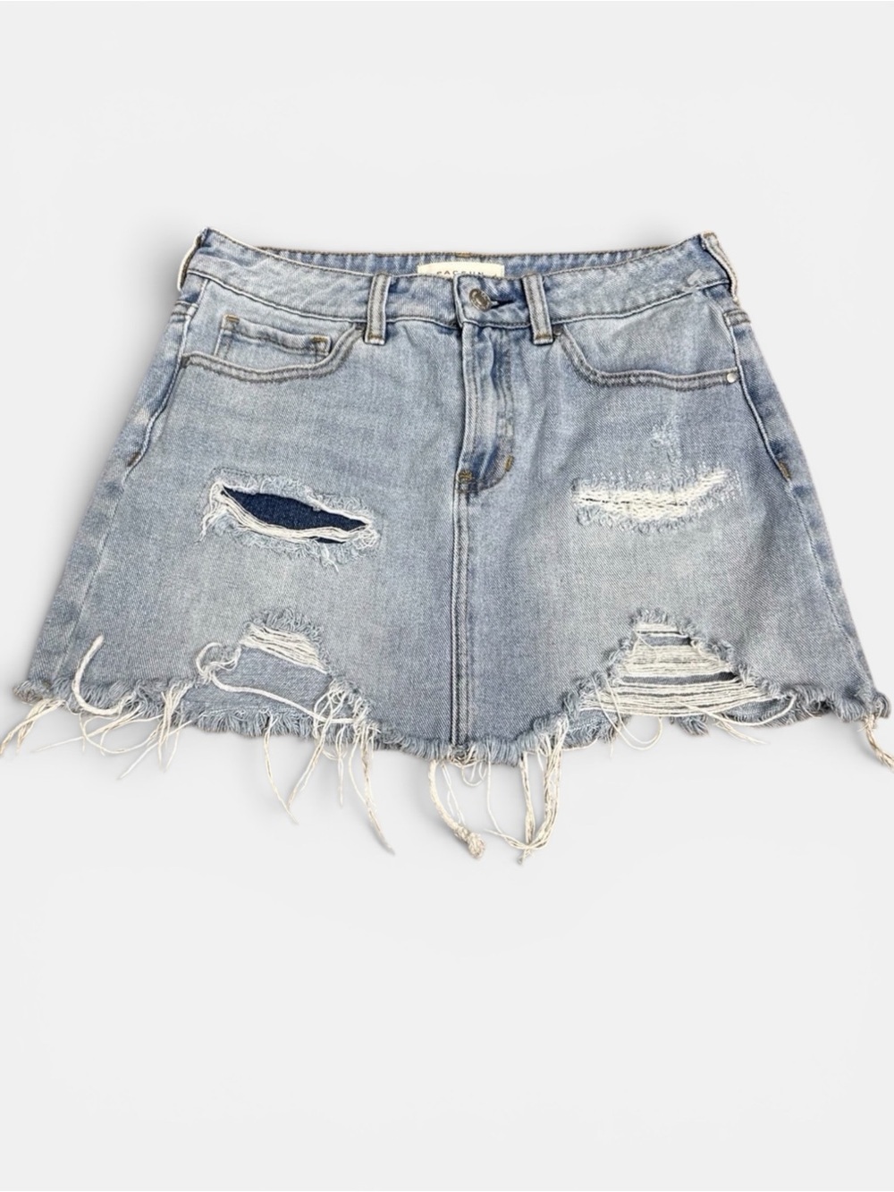PacSun Distressed Denim Mini Skirt Light Wash Frayed Hem Size 26